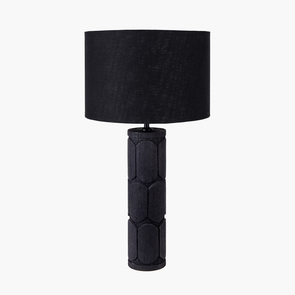 Aurelia Embossed Black Wood Tall Table Lamp - Base Only